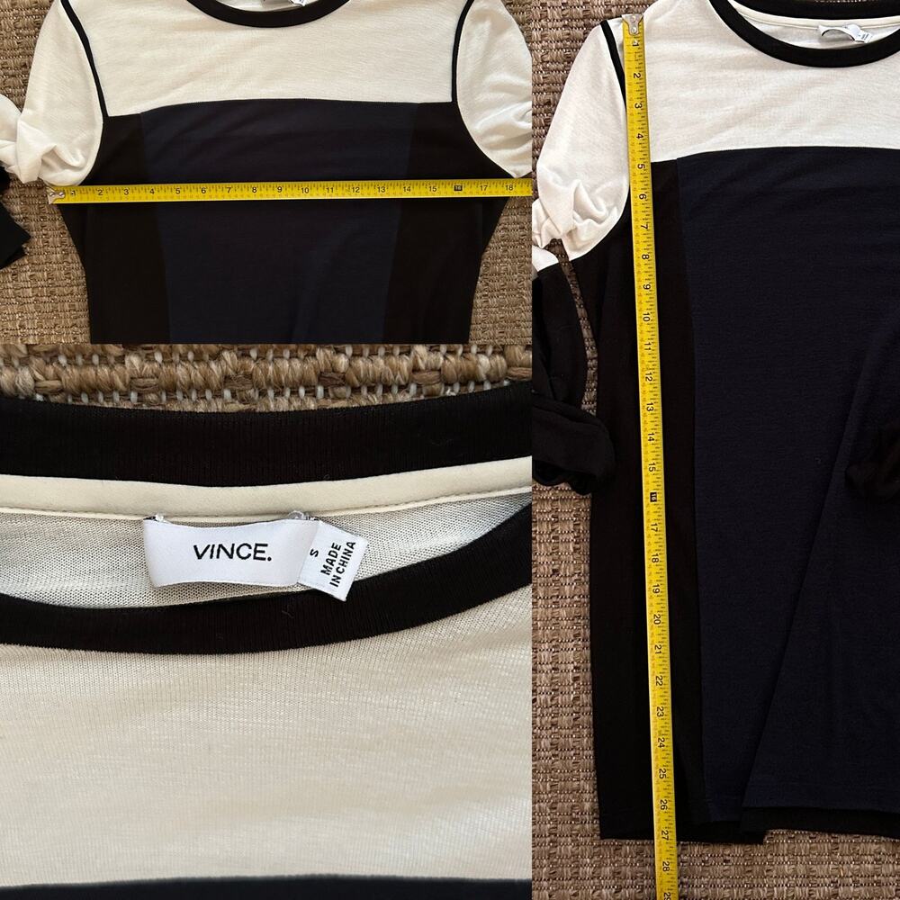 Vince Colorblock Long Sleeve Top – Black & Ivory, Size S - Picture 5 of 5